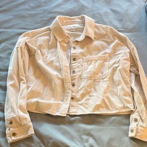 American Eagle Cream Corduroy Shacket with Chest Pocket
